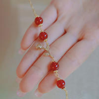 Pulsera Ajustable De Agates Rojas Naturales Doradas Para Mujer Joyería Fina De Estilo Suave Adornos Charms Metálicos De Zinc - details 5