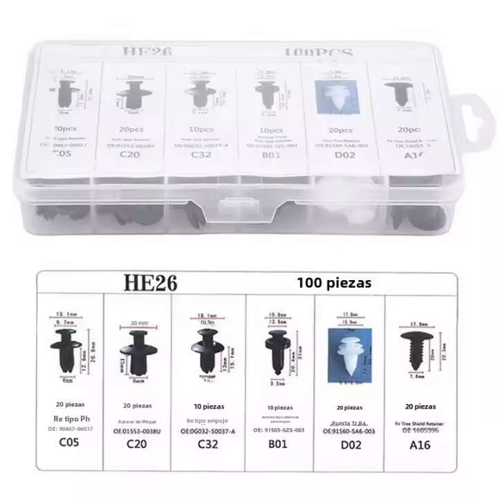 Kit De 100 Piezas De Cerraduras De Automóvil Mixed Auto Fastener Clip Retenedor De Panel De Puerta De Bumper Accesorios De Coche Universal Plástico - 1