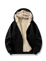 Chaqueta De Lana De Oveja Invierno Con Cierre De Cremallera Y Capucha Chaqueta De Manga Larga Suave Y Cálida Para Hombres Negro Casual Deportivo - details 4