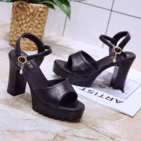 Sandalias De Plataforma Alta Para Mujer Con Hebilla Y Diseño De Boca De Pez Zapatos De Tacón Alto Casual Material PU - details 9