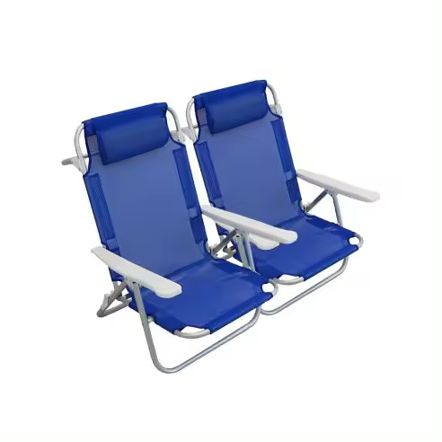 2 piezas Silla de Playa Tumbona de Aluminio con Cojín Reclinable de Textileno - 1