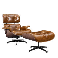 EU Stock TY330DE XL Classic Recliner Light Walnut Armchair With Bright Wax Skin Top Layer of Cowhide Lounge Chair Ergonomically Designed Premium Leisure Chair 360° Swivel for Home Theater Office Living Room Modern Leather Recliner Chair with Footrest - details 4