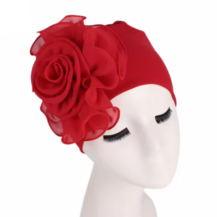 Nueva Bandana Africana Con Gran Flor De Encaje Para Mujer Gorra Elástica Antipérdida De Cabello Turban Para Bodas Y Fiestas Accesorios De Cabello - 1