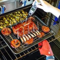 Estante de costillas a la parrilla, estante de barbacoa asada, cesta de barbacoa de acero inoxidable con cepillo de silicona para cocina restaurante hogar camping Cocina - details 2