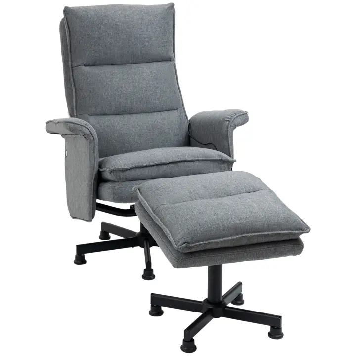 HOMCOM Sillón de Masaje Relax Eléctrico con Reposapiés Sillón Masaje Tapizado en Lino con Mando a Distancia y 8 Zonas de Masaje Carga 120 kg 78x81x99 cm Gris - 1