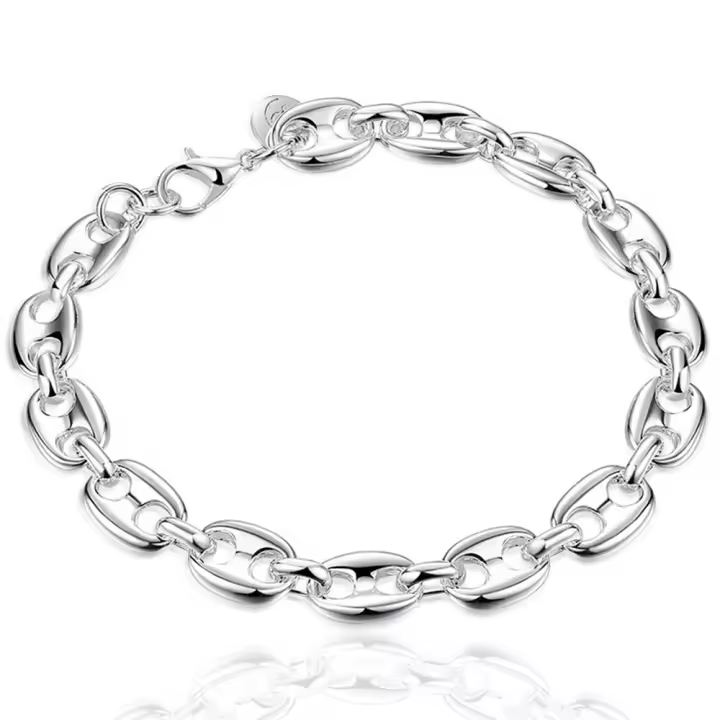 925 Sterling Silver Pig Nose Chain Bracelet for Women Fashion Charming Jewelry - 1