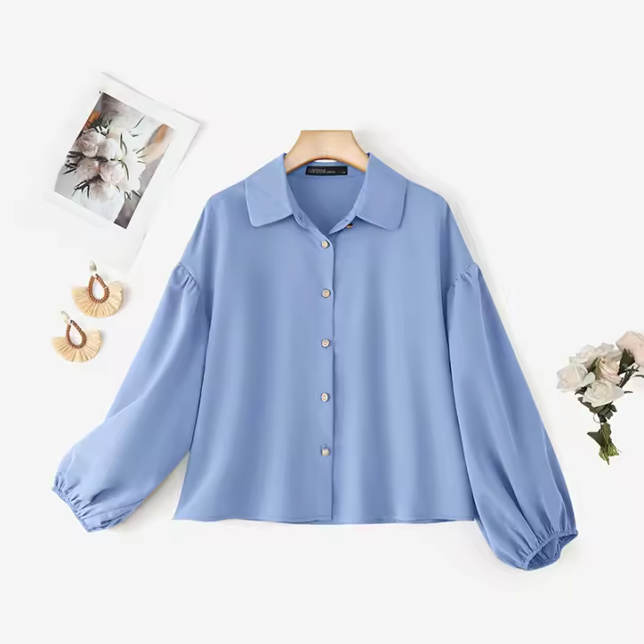 ZANZEA Camisa Elegante Para Mujer Con Manga Larga Y Forma De Lámpara Estilo Casual Con Botones Cuello En V Tunicas Sueltas Para Oficina - 1
