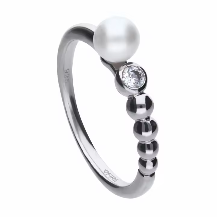 Anillo bolas perla y circonita - 1