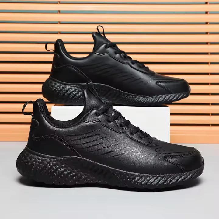 Zapatos Casuales Para Hombre En Cuero Transpirables Zapatillas De Correr Y Caminar Ligeros Antideslizantes Vulcanizados Para Exterior - 1