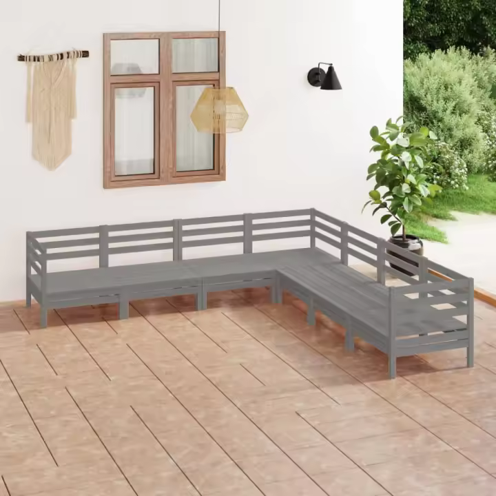 vidaXL Juego de muebles de jardín 7 piezas madera maciza de pino gris - 1