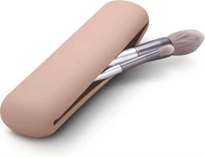 Portabrochas de maquillaje de viaje, de silicona, moderno y portátil, organizador de herramientas de maquillaje suave y elegante para viajes, color caqui. - 1