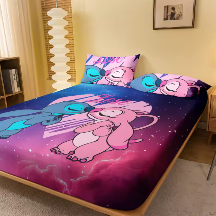 Sábana Ajustable Con Patrón De Stitch De Dibujo Animado Impreso En Acabado Mate Sin Funda De Almohada Para Dormitorio - 1