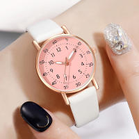 Reloj De Cuarzo Para Parejas Estilo Minimalista Blanco Con Dial En Numeros Romanos Y Correa De Cuero Rosa Ideal Regalo Para Ella - details 3