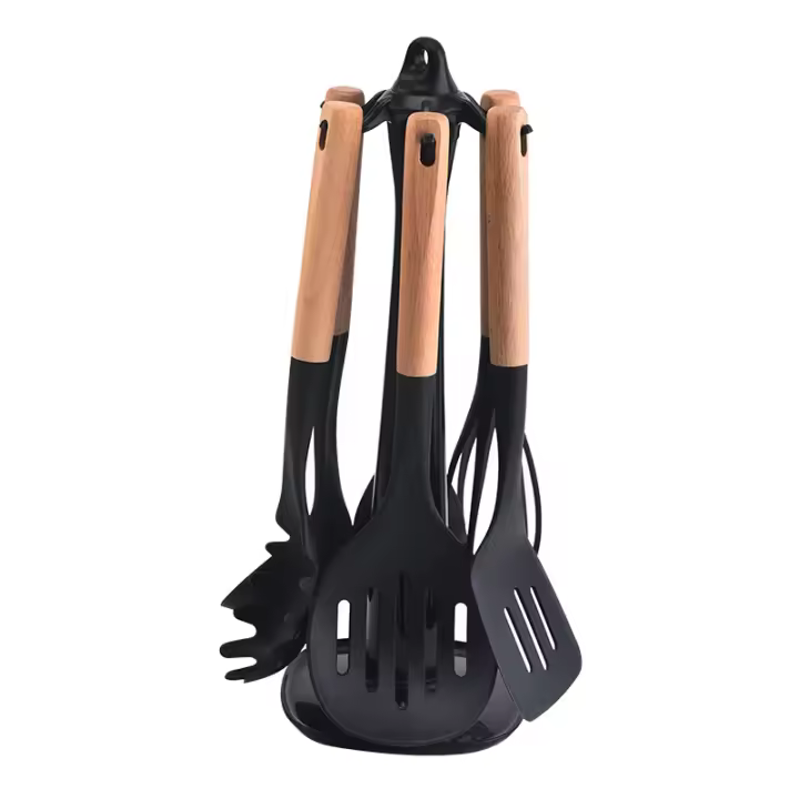 Juego de utensilios de cocina, utensilios de cocina de silicona de nailon no tóxicos resistentes al calor, sartenes antiadherentes, herramientas de cocina para hornear con revestimiento que no daña - 1