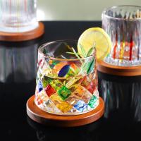 Hand Painted Crystal Whisky Glasses Set of 2-270ml Rotatable Rocking Glasses with Wooden Coaster - Tilted Bar Whiskey Tumbler for Rum, Bourbon - details 1