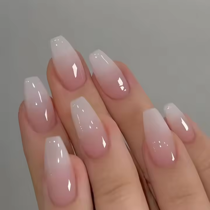 24pcs/set Uñas Postizas Cortas En Gradient Nude Rosa Jalea Brillante Estilo Cuadrado Ballet Frances Reutilizables Press on Falsas Uñas - 1