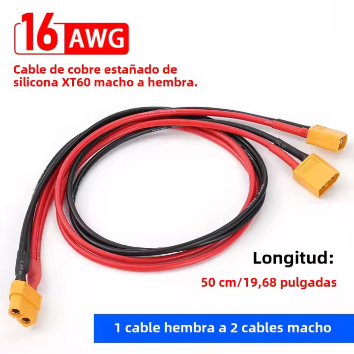 Cable De Conector XT60 Femenino 50Cm 16Awg Con Extensión De Silicona Para Baterías RVs Carros Eléctricos Scooters - 1