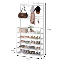 LUTODY - Perchero de Pie Soporte Resistente con Estante para Zapatos, Zapatero, Ganchos Auxiliar, Multifuncional para Ropa, Accesorios y más - Ideal para Salón, Dormitorio, Sala de Estar y Entrada - details 5