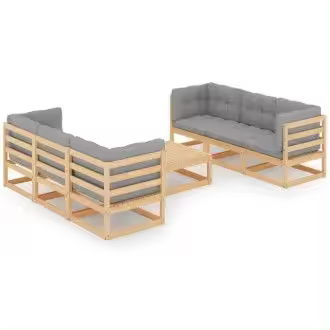VIDAXL 3076384 conjunto de muebles de pino para jardín de 7 piezas con cojines color gris vida xl - 1