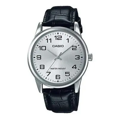 Casio MTP-V001L-7B Reloj Analógico para Hombre, Diseño Clásico con Esfera Blanca y Correa de Cuero Negro - 1