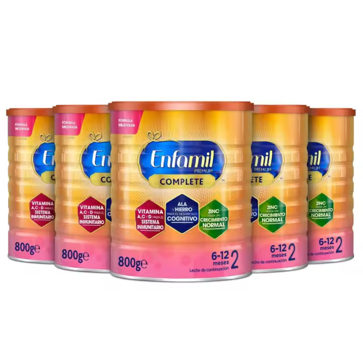 Pack x5 Enfamil Complete 2, Leche Infantil de Continuación de 6 a 12 Meses, 800 gr - Pack de 5 Latas - 1