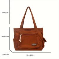 Bolso De Hombro De Corduroy Sencillo Color Sólido Retro Con Múltiples Bolsillos Para Escuela Trabajo Y Compras Unisex - details 2