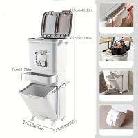 1pc Cubo de Basura Grande with Doble Compartero y Tapa Selladora de Olores - Pedal Sin Manos, Separación Húmeda/Seca, Cubo Rectangular de Plástico Duradero para Hogar & Oficina, No Necesita Electricidad, separador de Residuos Secos/Húmedos, Papelera Mod - details 0