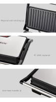 Parrila electrica, grill y plancha electrica, sandwichera con placas grill, 850 W, cuerpo de acero inoxidante. Sokany - details 1