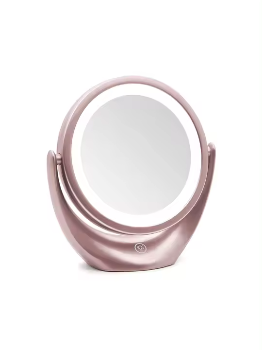 Espejo De Maquillaje LED Rosa 5X Magnifying Doble Cara Portátil Para Viajes Con Luz Y Niveles De Brillo Ajustables - 1