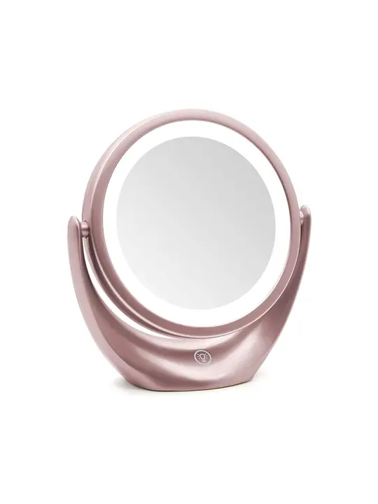 Espejo De Maquillaje LED Rosa 5X Magnifying Doble Cara Portátil Para Viajes Con Luz Y Niveles De Brillo Ajustables - 1