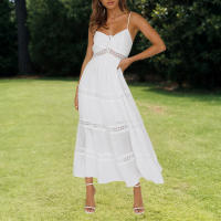 Vestido Largo Bohemio De Playa Para Mujer Estilo Casual Sin Mangas Transpirable Suelto Con Encaje Y Tirantes Solado Ancho Para Vacaciones Verano Tallas S-2XL - details 3