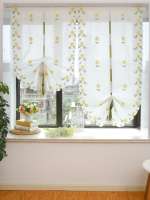 Cortina De Ventana Corta Con Bordado Floral Amarillo Estilo Rustico Para Balcón Y Fiesta Decoración De Ventana Translúcida De Poliéster 100% - details 4
