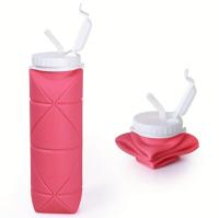 Botella plegable de silicona Rosa 600ml Calidad Médica Libre de BPA botella deportiva flexible Fácil de limpiar Stock Lider Sin goteo agua Cómodos y sin sabor a plástico botellas de agua para hacer ejercicio running fitness - details 0