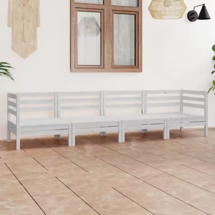 vidaXL Juego de muebles de jardín 4 piezas madera maciza pino blanco - 1