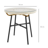 Outsunny Mesa Auxiliar de Ratán Sintético Mesa de Centro Redonda para Exteriores con Tablero de Vidrio Templado y Patas de Metal para Patio Jardín Balcón Ø50x50 cm - details 2
