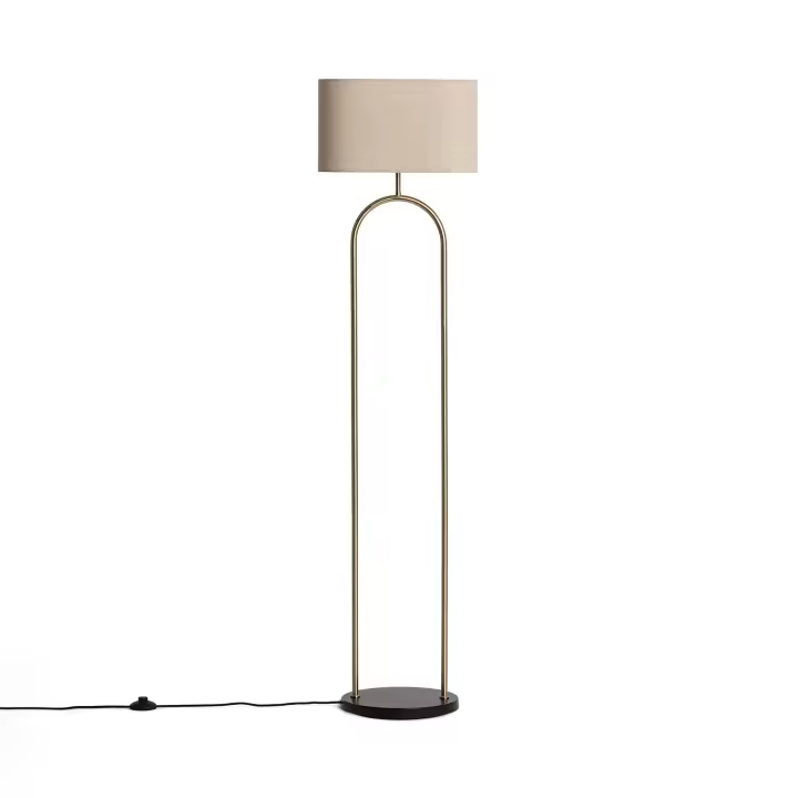 LEDKIA LIGHTING - Lámpara de Pie Metal Brilthor | Diseño Moderno y Versátil | Compatible con Bombilla E27 | Para Salón y Dormitorio | Acabado en Dorado, Metal y Tela - 1