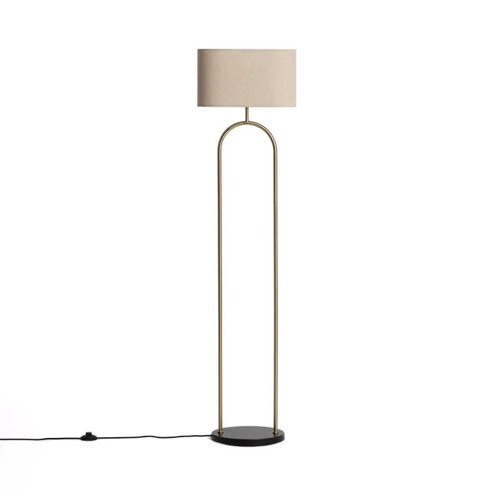 LEDKIA LIGHTING - Lámpara de Pie Metal Brilthor | Diseño Moderno y Versátil | Compatible con Bombilla E27 | Para Salón y Dormitorio | Acabado en Dorado, Metal y Tela - 1