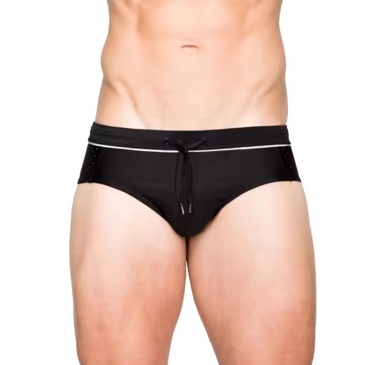 Bikini De Baño Para Hombres Sexy Slip Briefs De Baño De Cintura Baja Color Negro Shorts Malla Cordón Surf Beachwear - 1