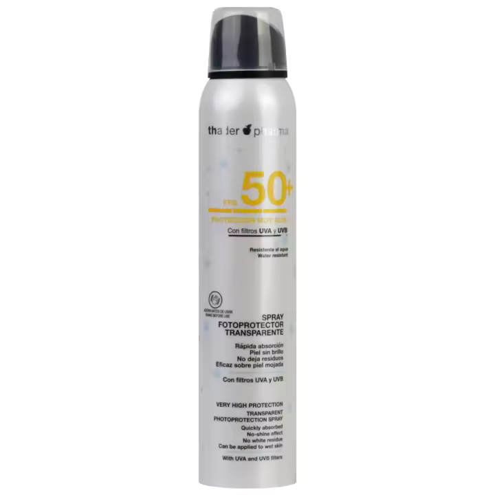 Thader Pharma Fotoprotector corporal en spray ligero transparente con FPS 50+, 250 ml - 1