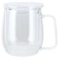 Taza de té de doble capa de 300 ml, taza de café transparente con asa y tapa para bebidas de cerveza - details 0