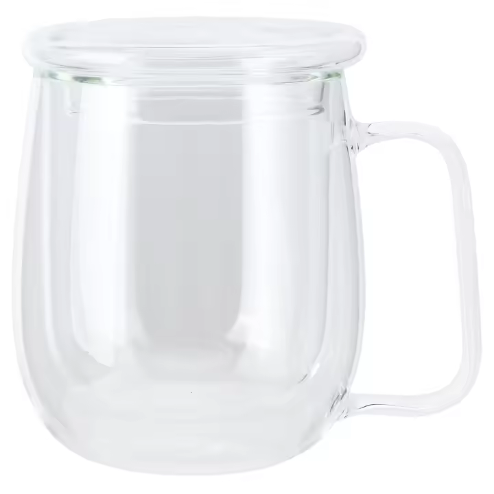 Taza de té de doble capa de 300 ml, taza de café transparente con asa y tapa para bebidas de cerveza - 1