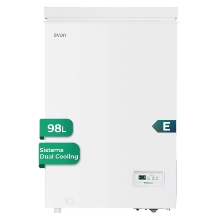 Svan - Congelador arcón SCH1001EDC de 98 L, clase energética E, sistema Dual Cooling para conservación óptima, ideal para cocinas compactas, garajes y segundas residencias, color blanco - 1