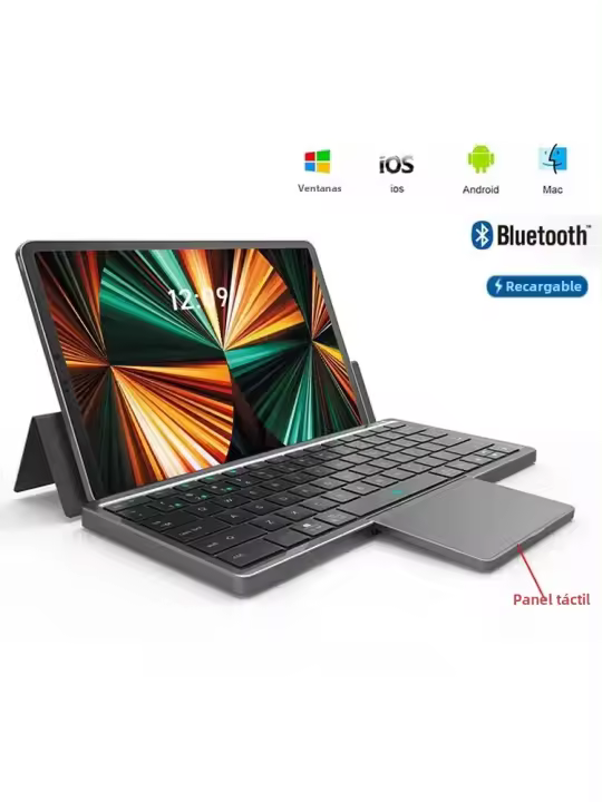 Teclado Bluetooth Rechargeable Con Touchpad Y Estuche De Cuero Compatible Con Multi-dispositivos Wireless Bluetooth 5.2 Para Tablet Y Laptop - 1