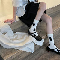 Medias De Algodón Transpirables Para Mujer Estilo Primavera Verano Con Diseño De Conejo Medias De Media Altura Color Sólido Moda Simplicidad - details 8