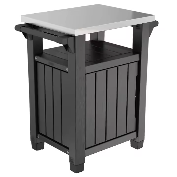 VidaXL Mesa auxiliar de exterior Keter para barbacoa 105L antracita 90x70x54 cm - 1