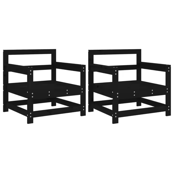 vidaXL Sillones de jardín 2 unidades madera maciza pino negro - 1