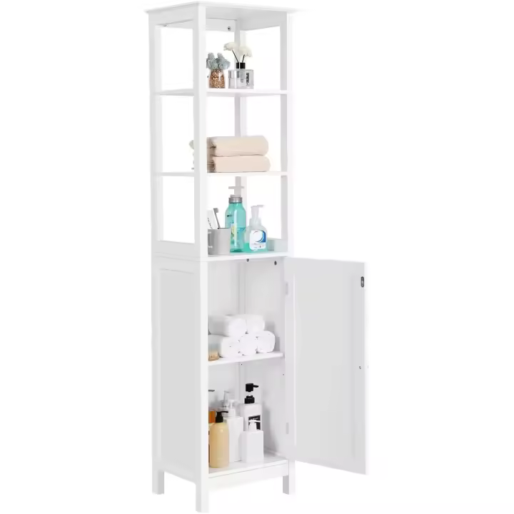 Mueble Auxiliar de Baño 40x32x160cm Armario Baño y Estrecho con 3 Estantes Abiertos Estanteria Estrecha Blanco - 1