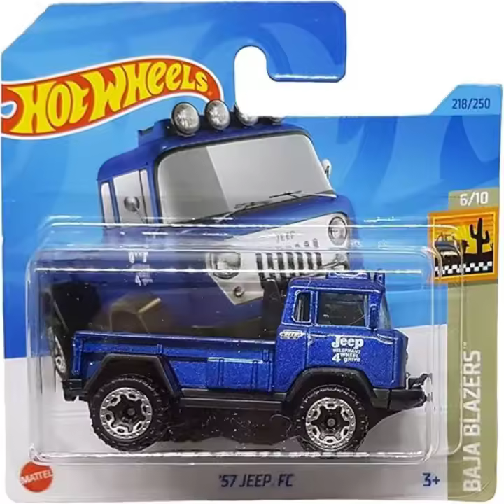 MATTEL : Hot Wheels - ´57 Jeep FC - Baja Blazers 6/10 - HKG72 - Short Card - Azul oscuro metálico - Vehículo para jugar - Coleccionable - Regalo Original - Edad recomendada mayores de 3 años - 1