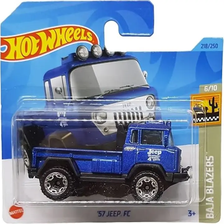 MATTEL : Hot Wheels - ´57 Jeep FC - Baja Blazers 6/10 - HKG72 - Short Card - Azul oscuro metálico - Vehículo para jugar - Coleccionable - Regalo Original - Edad recomendada mayores de 3 años - 1