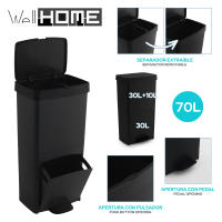 Cubo de basura o reciclaje 70L en NEGRO, VERTICAL, en 2 Compartimentos, Papelera para residuos, 76 cm de altura, fácil gestión, Negro antracita - details 1